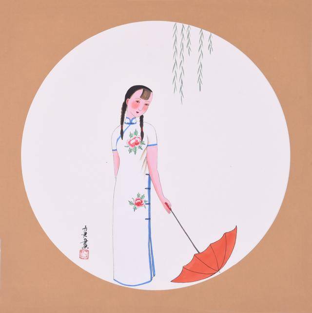 工笔人物画的方面也有自己独特的风格,力君笔下的人物都带有一些卡通