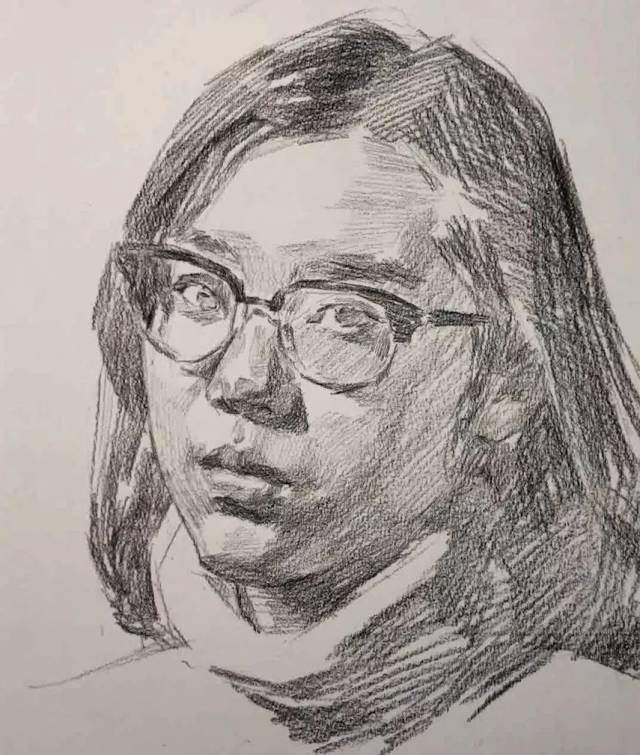 戴眼镜的女生头像素描图片