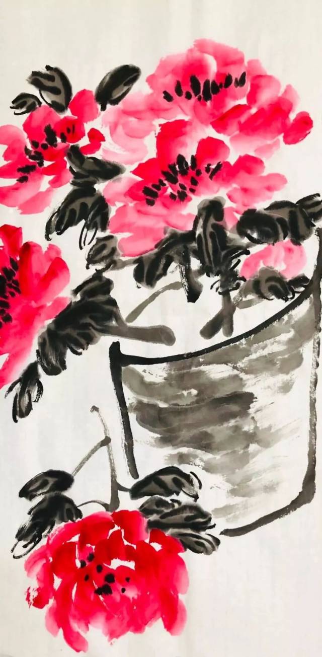 陈十田老师课堂示范吴悦石花鸟画《牡丹图》