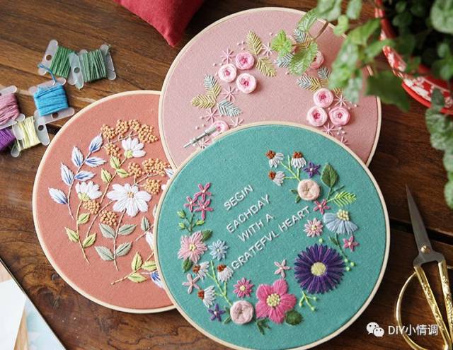 刺绣针法雏菊绣双重雏菊绣针法恬静淡雅的小花瓣