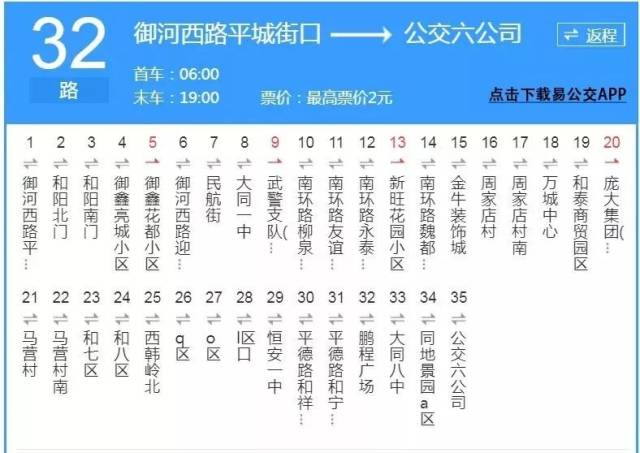 32路 御河西路平城街口——公交六公司