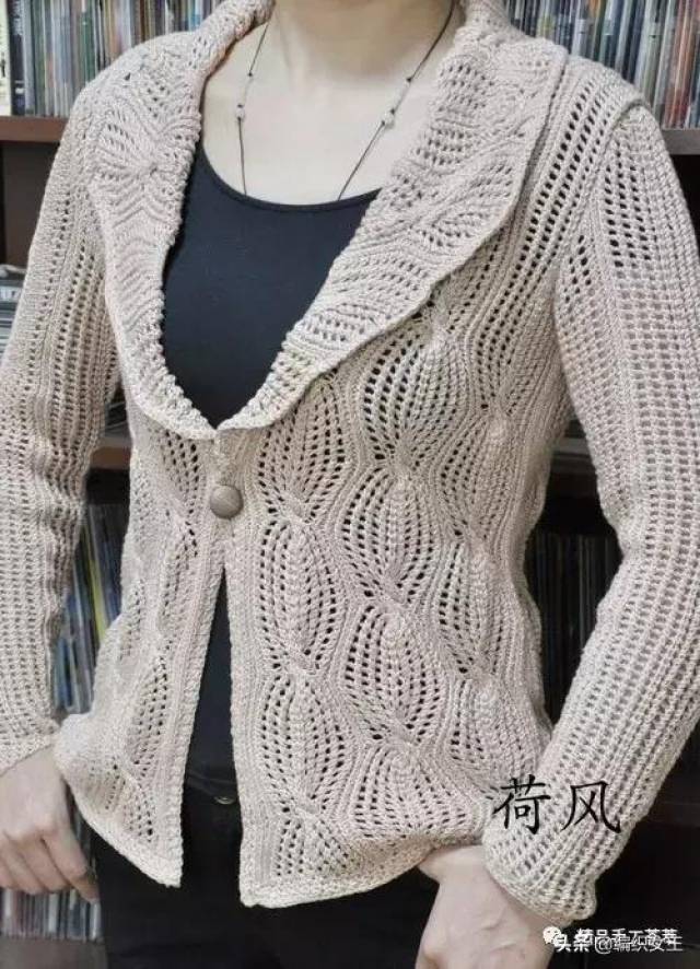 一件超漂亮的棉线青果领开衫的织法