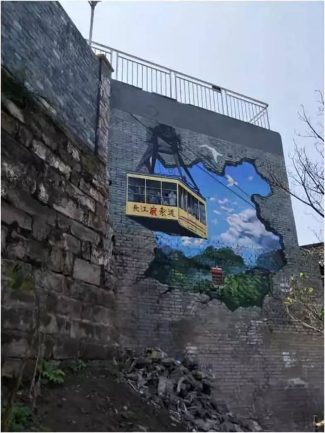 外国使馆外交官在龙门浩的老照片 ▲ 壁画局部图 03 长江索道是早期老