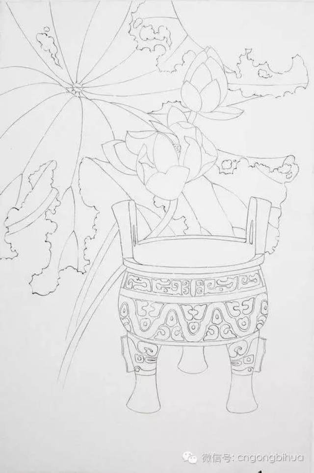 龚雪青【工笔荷花博古画法】之《深古留香》步骤图解!