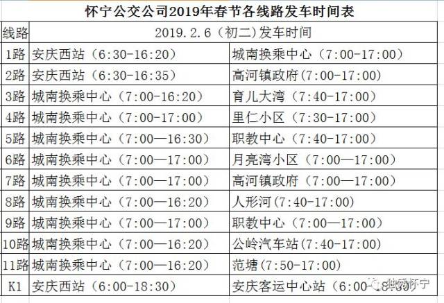 年三十至初二,怀宁公交车安排!