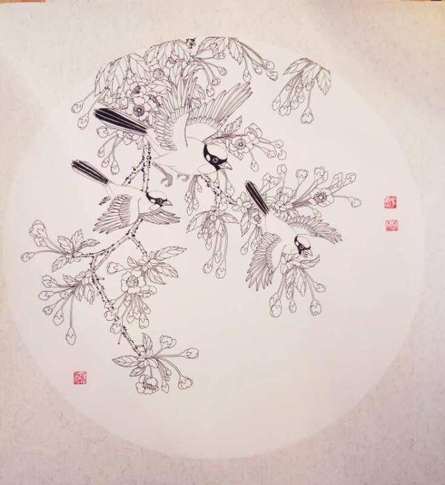 25,叶志军的钢笔画第八百六十四幅——鸟语花香(硬笔白描花鸟习作—50