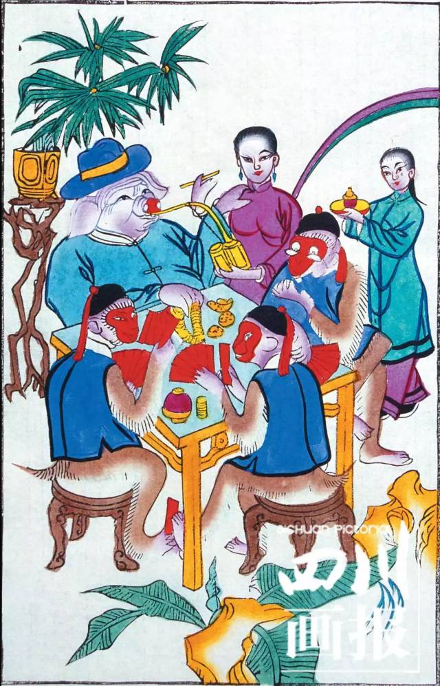 四川绵竹年画《三猴烫猪》 陈锦/摄