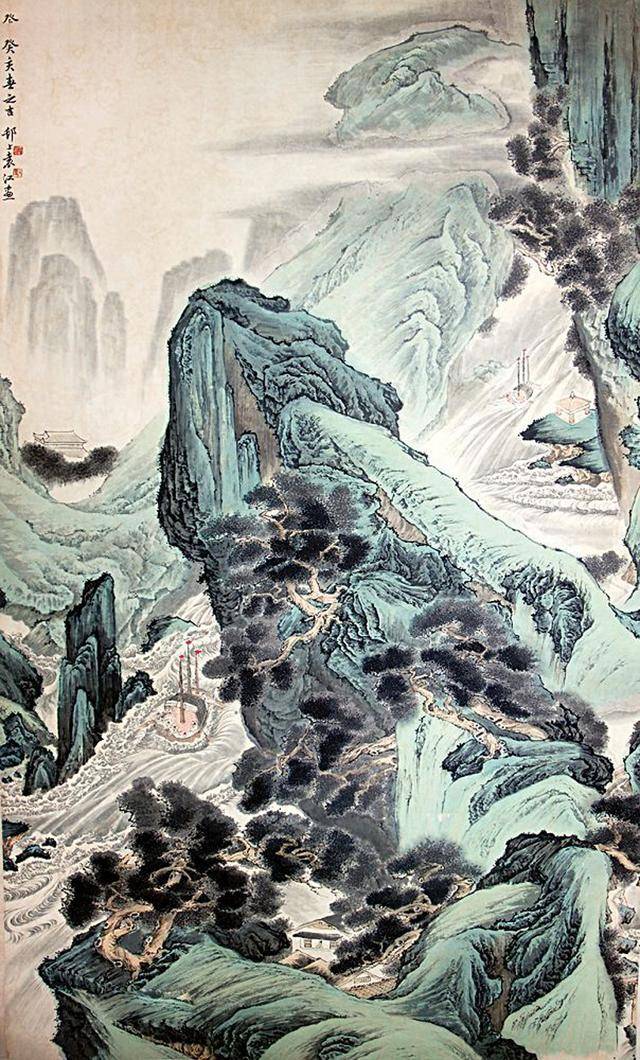 现代画家袁江的山水画图片