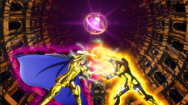 就是撒加与艾欧里亚的战斗,两位黄金圣斗士不分彼此,力量让整个伊甸园