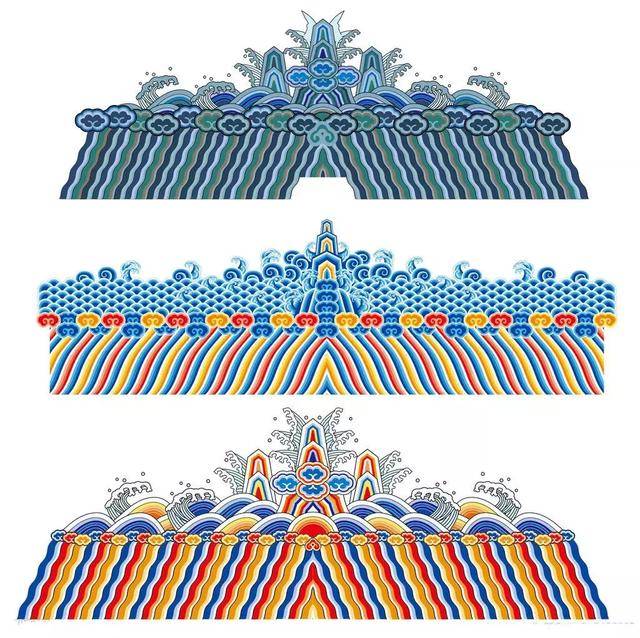 【繍】　★ 織繍 綢地海水江崖紋袍料片 ★　清代　海波 山崖 刺繍文様　明清繍品 繍】 ☆ 織繍 綢地海水江崖紋袍料片 ☆ 清代 海波 山崖 刺繍文様