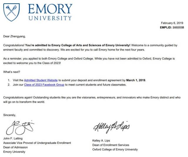 名校录取|林同学喜获美国“新常春藤”院校埃默里大学录取通知书_手机搜狐网