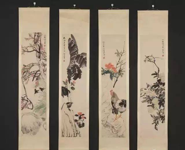 1890年·清末著名画家任伯年花鸟四条屏(附海外回流火漆,朵云轩收藏