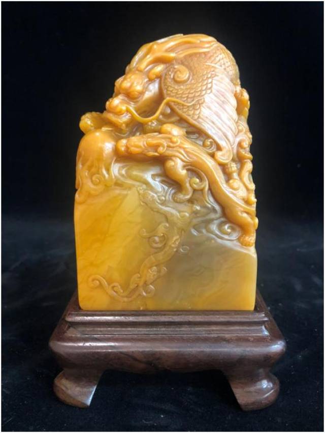 中国美術 黄玉石 刻龍 大印 田黄(A735) 中国美術 黄玉石 刻龍 大印 田