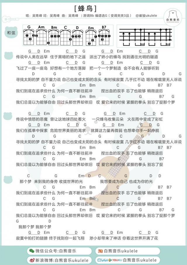 吴青峰新歌上线〈蜂鸟〉电视剧「我在北京等你」主题曲〔尤克里里