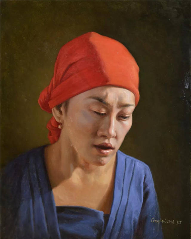 戴红头巾的维吾尔族妇女 布面油画 2018 40×50cm