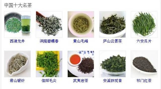不同版本的中国十大名茶及产地
