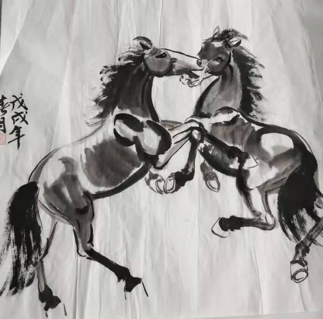 《双马图》69×69cm