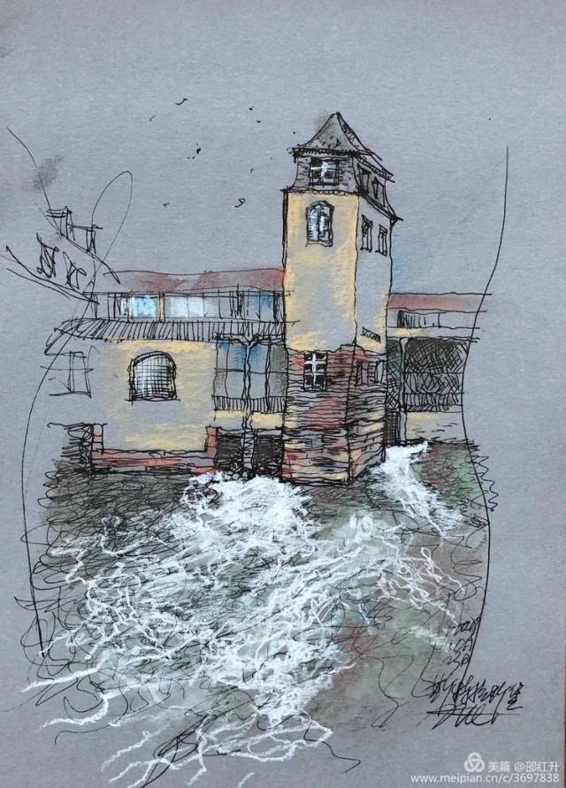 《法国斯特拉斯堡水闸》 24x32cm 钢笔素描