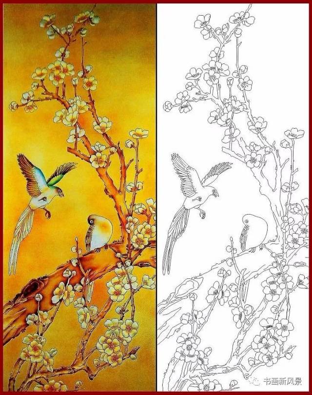 经典白描：梅花小鸟！非常精美！_作品
