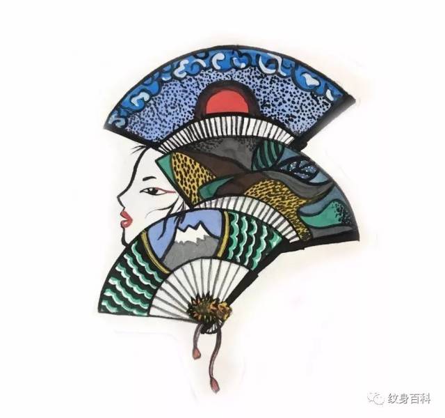 扇子纹身,这是一种风情