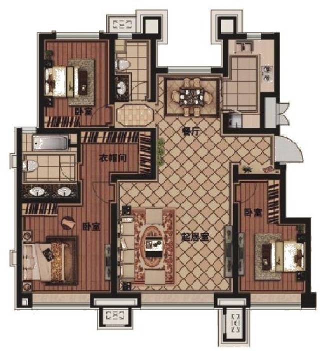 三室两厅两卫 建筑面积约130-141㎡ 豪华主卧套,专属卫生间,双阳卧