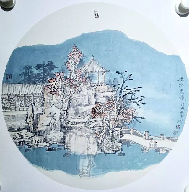 《台榭参差积翠间》 直径40cm 黄迪全