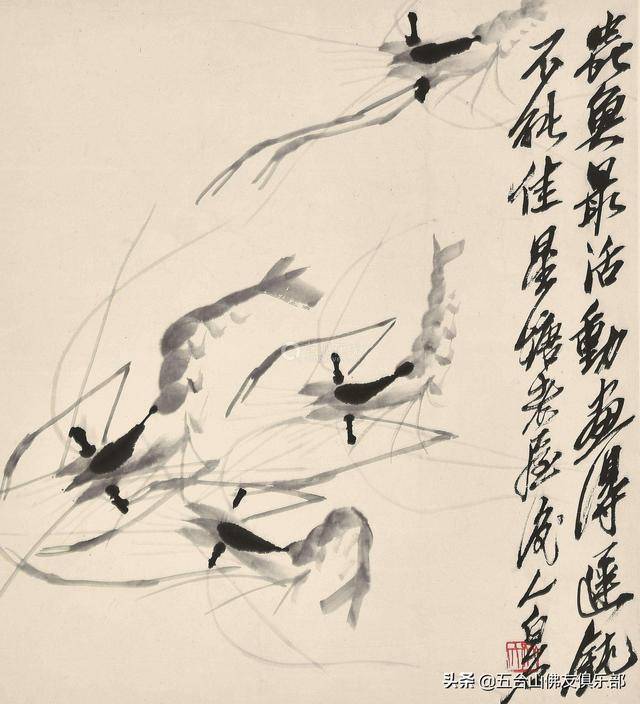 齐白石的《墨虾》为何值300万?放大10倍看触角,太神奇了!