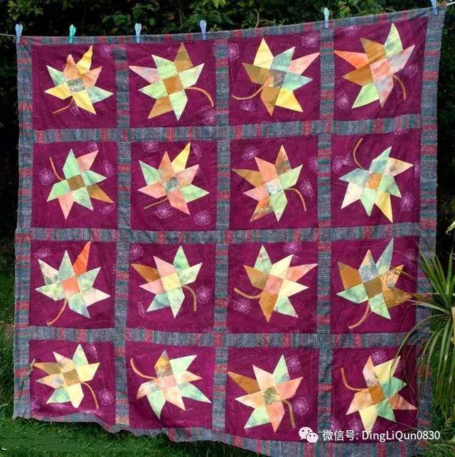 「拼布作品」精选的枫叶被子,喜欢就模仿一件吧