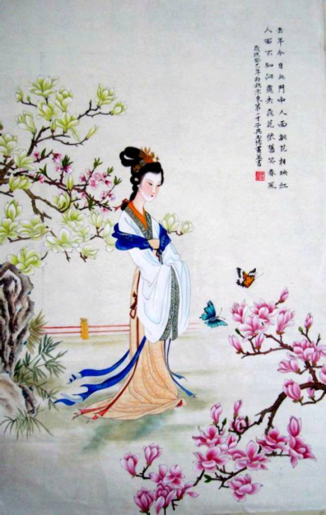 去年今日此门中,人面桃花相映红.