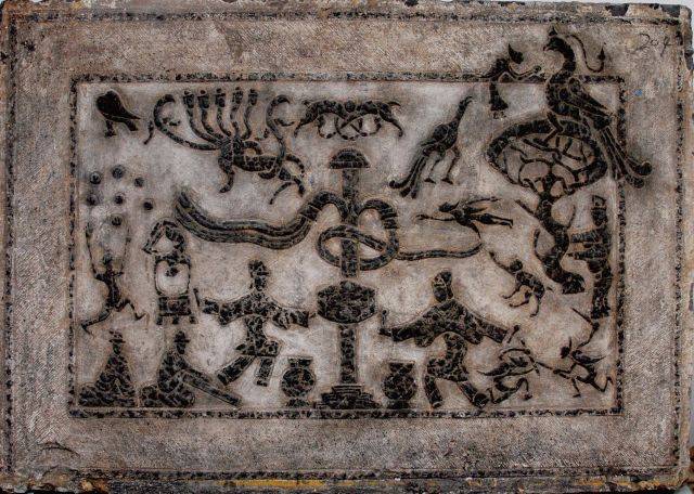 击建鼓 刻石 汉 山东滕州汉画像石馆