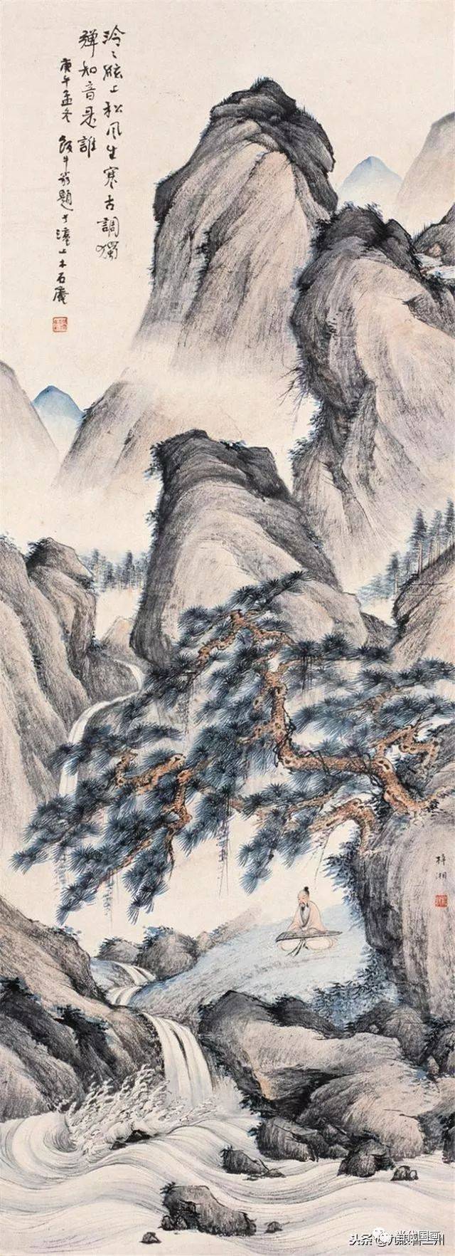 水墨画 山水画 竹ノ風景画 掛け軸 壁掛け飾り 山水画 掛軸 茶色と黒の墨絵 （水墨画 山水画 竹ノ風景画 掛け軸