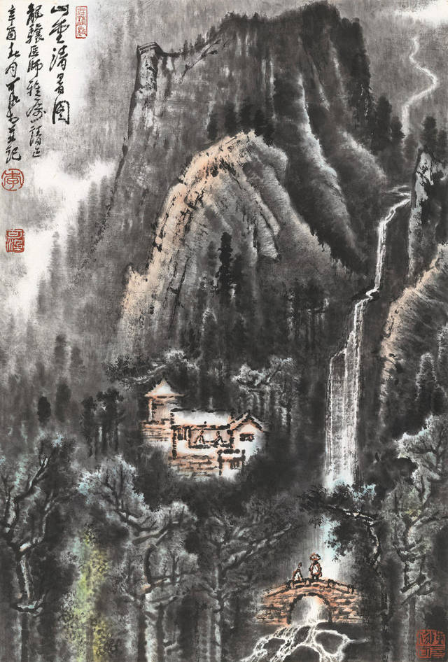 李可染结合积墨法和逆光法两种表现形式,二者相互渗透,把过去山水画中