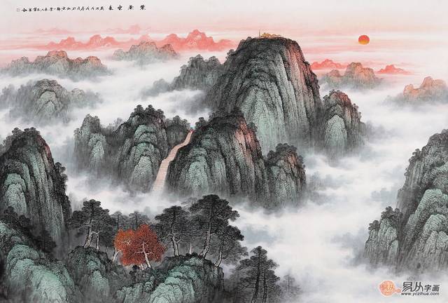 画家王宁笔下的紫气东来国画,展现不一样的山水美景