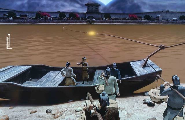 黄河古老的渡船方式.