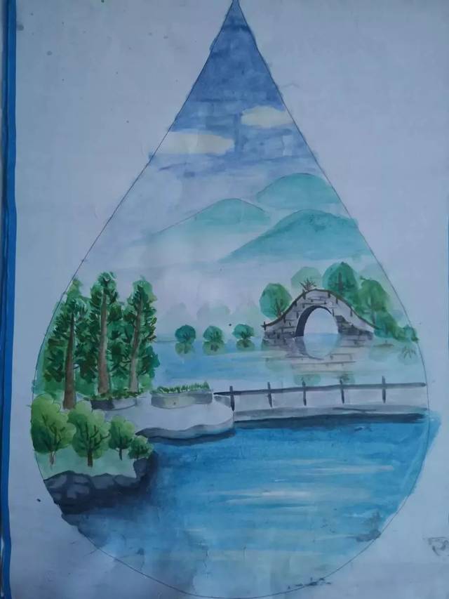 绿水青山最美河湖绘画图片