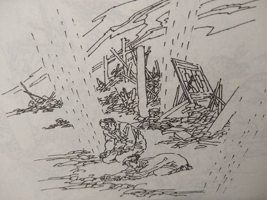 5级大地震,母亲挣扎着用手臂将儿子高高举起,试图推出地缝.