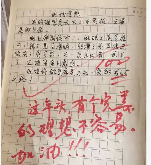 小学生作文 我的理想 长大当老板 主要是做豆腐 小孩子的理想怎么写 爱缪网