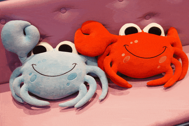 沙发上放了不少蟹的抱枕,乖乖地躺着,等着你的到来!