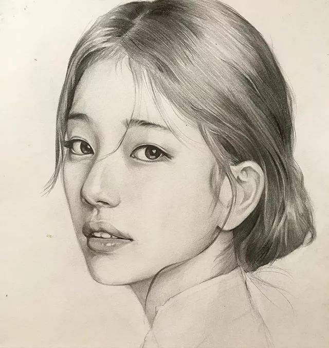 正面素描头像女 正脸图片