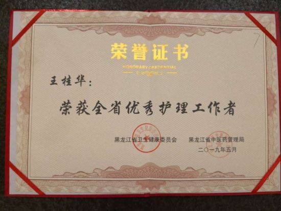哈尔滨市红十字中心医院门诊部总护士长王桂华荣获"全省优秀护理工作