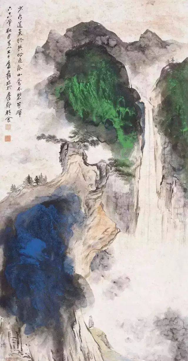 中国美術，張大千，肉箪。山水画。 张大千观瀑图，令人神往！_搜狐网