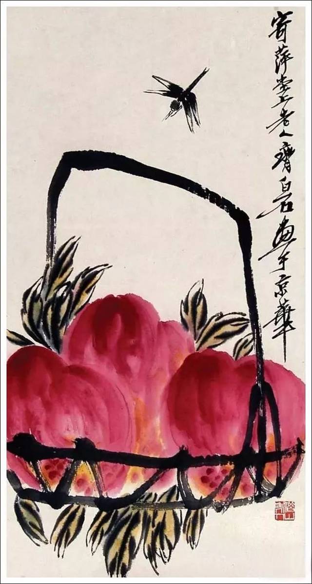 中国画 齐白石 寿桃図 中堂 掛け軸／防偽証書付き 齐白石寿桃（多寿图）中国画 掛け軸 水墨画 和室 玄関 茶室 壁掛け
