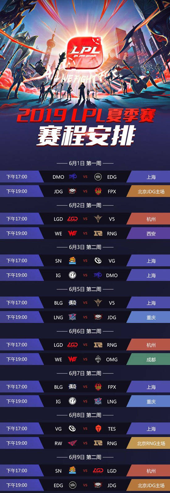 2019lpl夏季赛赛程一览igrng全部十一周赛程介绍