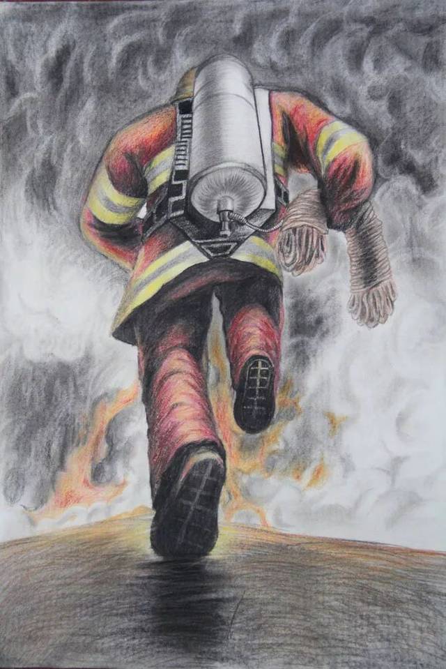绘画作品初中消防图片