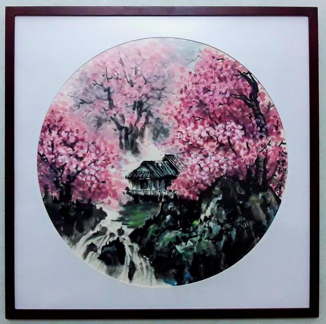 华为手机拍的点彩法画国画十里桃花三分钟看完作画全程