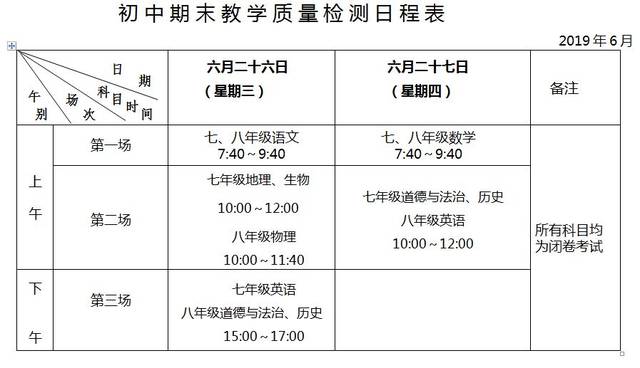 阜阳三区中小学期末考试时间确定!