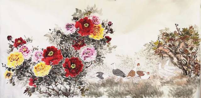 李耀庭画牡丹别开蹊径,花大型美,色润而鲜,既凸显牡丹雍容华贵之至尊