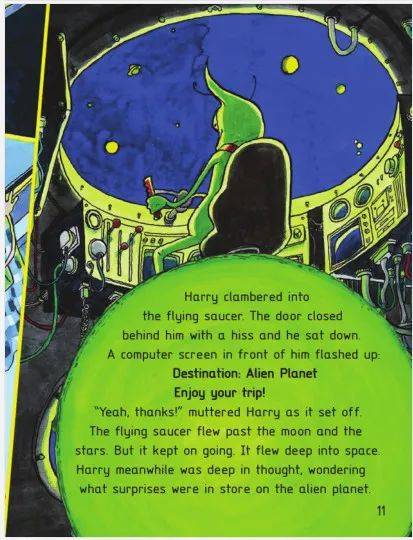 harry clambered into the flying saucer.