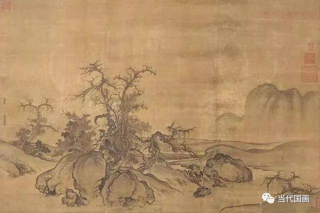 窠石平遠図　水墨画　肉筆絵画　宋画　模写 北宋郭熙《窠石平远图》赏析_搜狐网