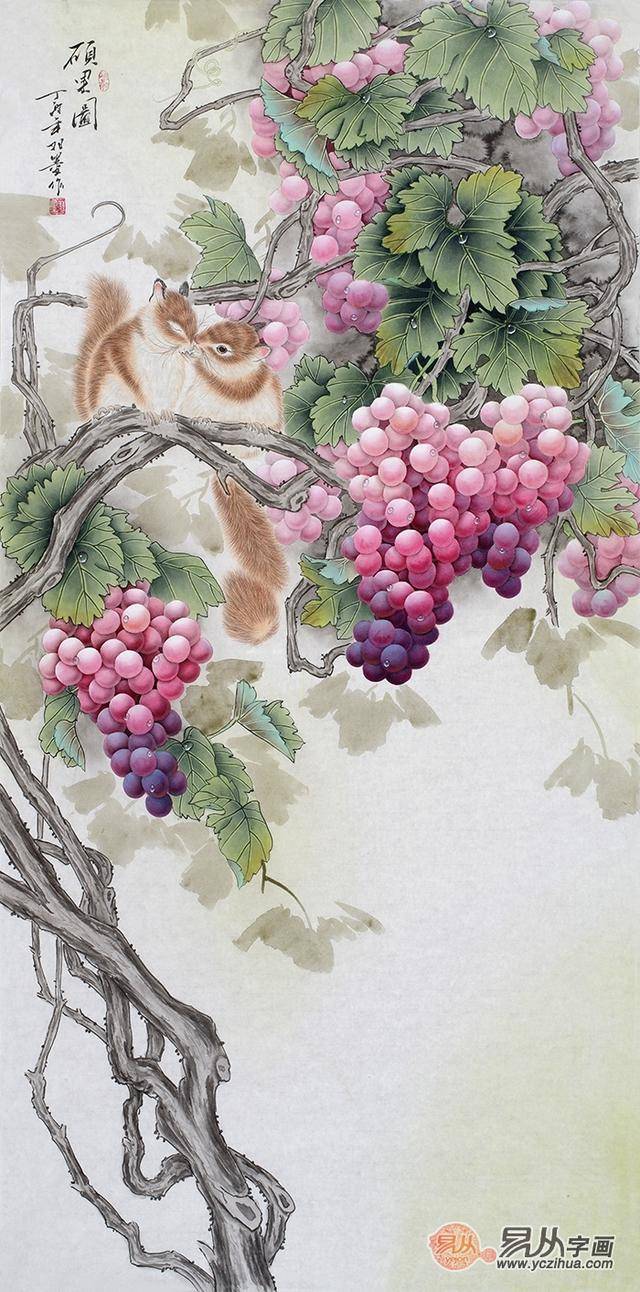 葡萄　桃　油彩画肉筆　静物画　作者時代不明 水彩静物画作画步骤- 设计之家